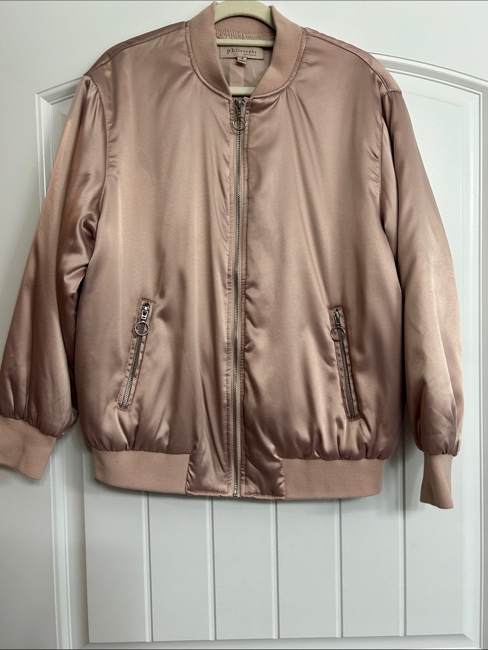 Philosophy Satin Bomber Jacket - Rose Blush / Size Small/ NWOT!